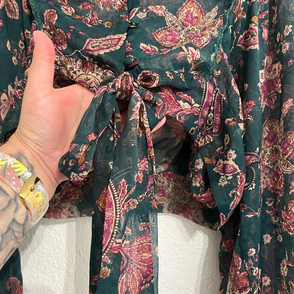 Band Of The Free River Deep Pine Paisley Tie Front Crop Top Small Cottagecore - Picture 12 of 13